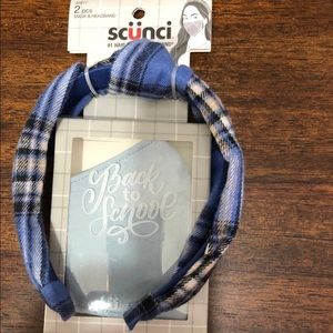 2 pcs mask/ headband set blue for women